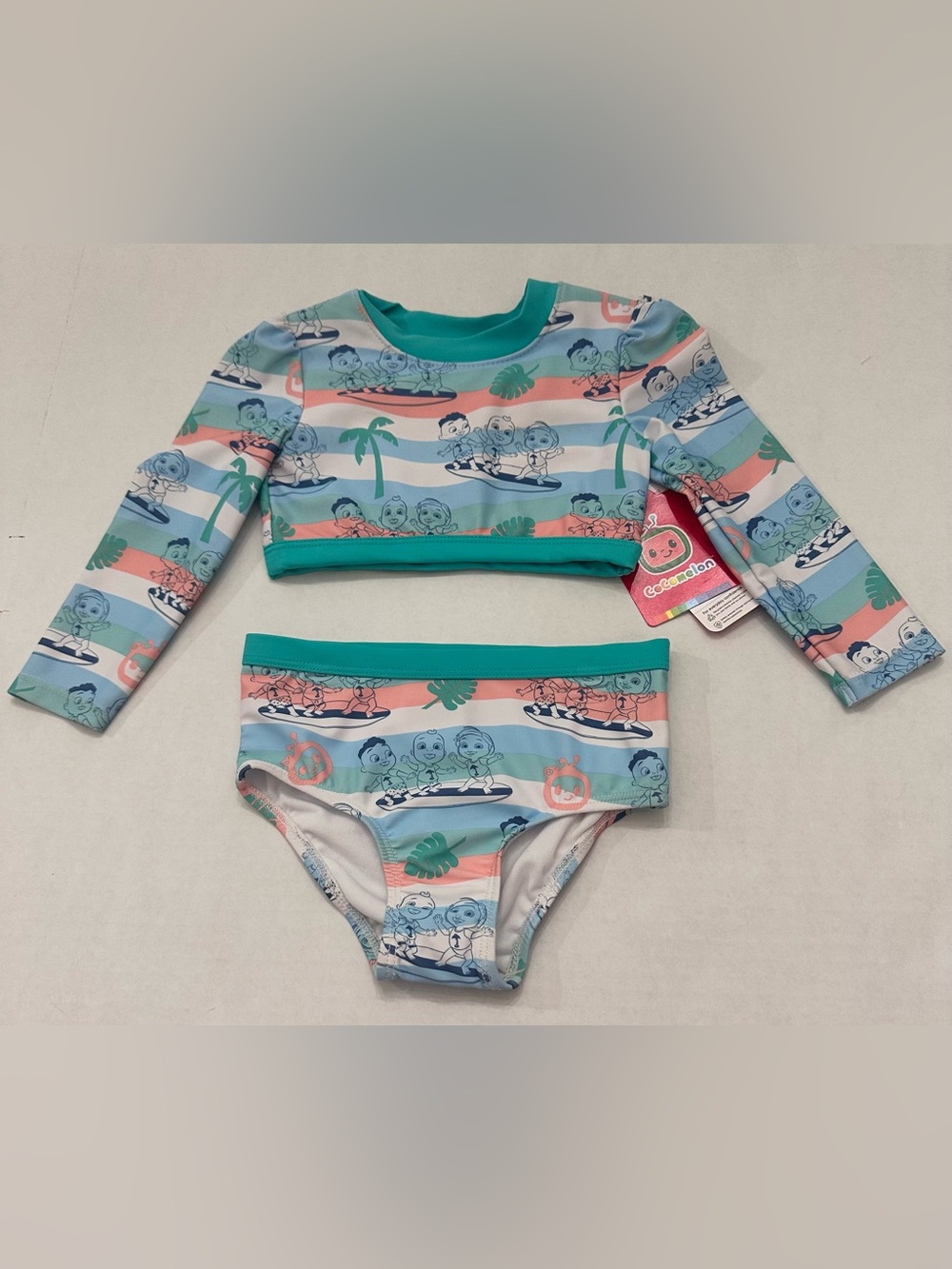 CoComelon Toddler Girl Long Sleeve Rashguard 2 Piece Swim Set, Size 18 Months
